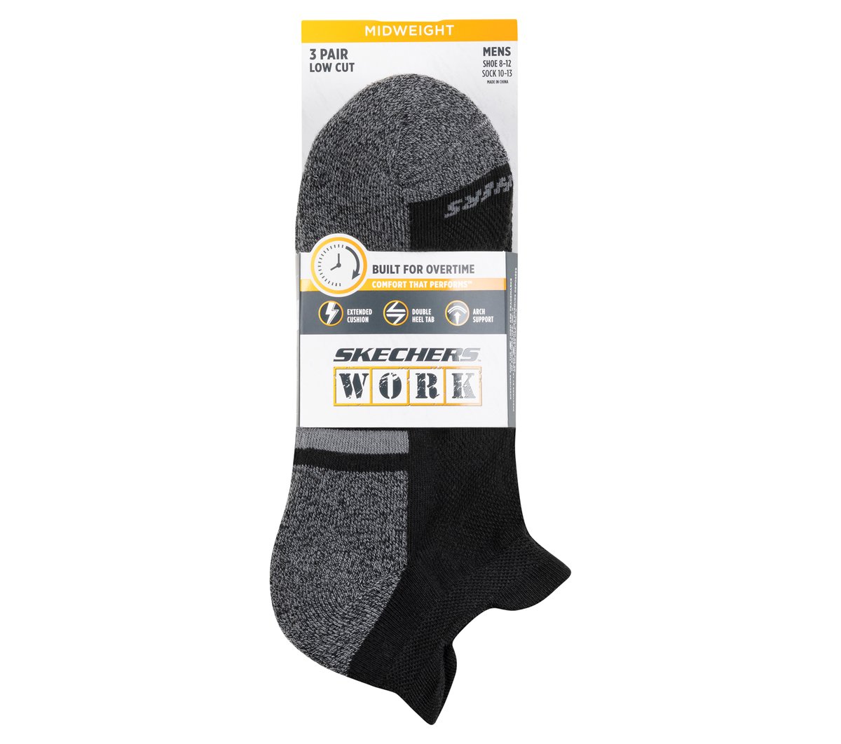 Lowcut Heel Tab Work Socks - 3 Pack | Skechers Men|Clothing