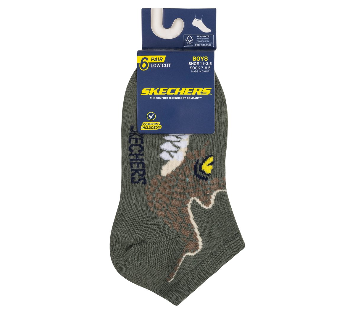 6 Pack Boys' Dino Socks | Skechers Kids|Clothing