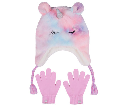 Cold Weather Plush Tie-Dye Unicorn Hat Set | Skechers Kids|Clothing